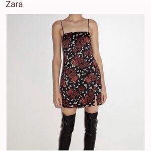 Zara slip dress with Chinese dragon print spaghetti straps - Size S